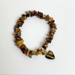 Tigers Eye Chip Stretch Bracelet with Heart Charm